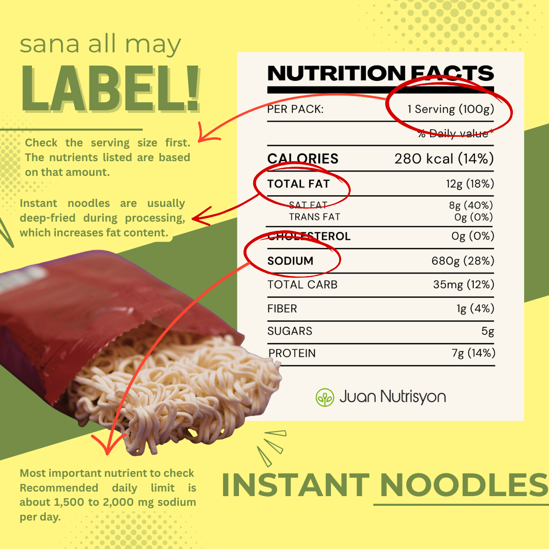 Instant noodles nutrition label